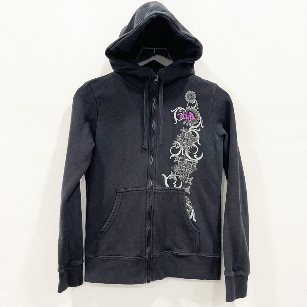 The North Face Applique Full Zip Hoodie Sweater Jacket Size S Black